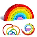 Kiuiom Arcoiris Montessori Madera,Bloques De Madera Arcoíris,Apilador De Arco Iris,Puzzle Arco Iris Madera,Arcoíris De Madera Infantil,Arco Infantil Juguetes Madera,Juguete De Construcción,Rojo