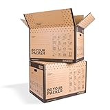 Be Your Packer | Cajas Grandes de Cartón Fuertes para Mudanza 60x40x40 cm | Cajas de Embalaje Grandes con Asas Reforzadas para Almacenaje y Envíos Muy Resistentes | Pack de 10