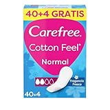 Carefree Cotton Feel Normal Fragancia Fresca Protegeslips (40 + 4 unidades), protegeslips absorbentes y transpirables sin fragancia, protege slips para todo tipo de braguitas