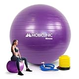 Mobiclinic, Pelota de Pilates, 58 cm, Incluye inflador, Antideslizante, Anti-pinchazos, Lavable, Balón Pilates, para Fitness, Deporte, Pelota de Pilates para Embarazada, PY-01, Entrenamiento, Morado