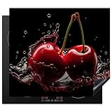 KitchenYeah© Cubre Vitrocerámica - Protector Vitroceramica Induccion 60x52 cm - Tapa Vitroceramica - Protector de Vitroceramica Cerezas - Rojas - Fruta - Agua - Negro