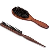 Cepillo Cerdas Jabalí, 2 Piezas Cepillo Pelo Cepillo Cerdas Naturales, Cepillo Pelo Antitirones Peine Antitirones Cepillo Anti Frizz Cepillo Clean Look Hair Brush, Cepillo Para Barba Hombre