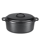 Amazon Basics - Horno holandés de hierro fundido pretratado con asa doble, Redondo, 6.62 l, Negro