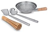 Craft Wok Juego de 4 piezas: cucharón, espátula, colador, cepillo de bambú/utensilios de cocina asiáticos tradicionales / 732W324