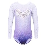 ZNYUNE Niña Maillots de Gimnasia Mangas Largas con Lentejuelas en Tul 268 Morado 12A