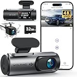 WOLFANG Cámara de Coche Delantera y Trasera 4K UHD, Arjeta 32GB SD Incluida Dashcam de Doble Lente para Coches de 170º Gran Angular Monitor de Aparcamiento 24H con Grabación en Bucle y Sensor G