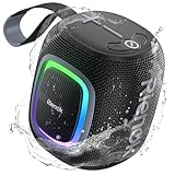 RIENOK S2 Altavoz Bluetooth Portátil Bluetooth 5.3 Potente Pequeño Impermeable con Radio FM Emparejamiento Estéreo Apoya Tarjeta SD Disco U y AUX, Negro