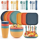 Czemo Vajilla de camping 4 Personas, Juego de Platos Camping Platos y Cubiertos Kit de Camping con Platos, Cuencos, Tazas, Tenedores, Cucharas para Picnic Senderismo Trekking