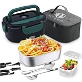 AULAM ® Fiambrera Electrica 3 En 1 220V+12V Calentador de Comida para Coche Camión y Trabajo Portatil Termo Comida Caliente Acero Inoxidable 1.5L