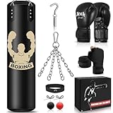 NZQXJXZ Saco de Boxeo Colgante, Equipo de Entrenamiento de Boxeo con Saco Boxeo Sin Relleno de 120cm, Pelota de Reflejos, Guantes de MMA, Muñequera, Set de Boxeo para Kárate Kickboxing Muay Thai