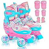 Sportneer Patines de Ruedas para niños, Patines con Equipo de protección, Patines Ajustables con 8 Ruedas iluminadas, para niñas, jóvenes, Principiantes, Uso en Interiores y Exteriores (1 par)