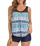 Adigaber Traje De Baño Mujer Bañador de 2 Piezas Tankinis Swimsuit Flores Impresión Top y Short Mesh Swimwear Beachwear