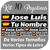 Kit 10 Pegatinas Vinilo Bandera España + tu Nombre - Bici, Casco, Pala De Padel, Monopatin, Coche, Moto, etc. Kit de Diez Vinilos (Pack Fuentes 1)