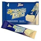 Tirma Ambrosía Cubierta de Chocolate Blanco | Barritas de Barquillos Rellenos de Crema y Bañados en Chocolate Blanco | Chocolatinas Canarias Envasadas Individualmente | 4 uds, 86g