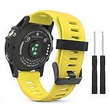 MoKo Correa Compatible con Garmin Fenix 3/3 HR/Fenix 5X/5X Plus/Tactix Charlie/Descent Mk1, Pulsera de Repuesto de Silicona Suave, Banda de Reloj Deportivo, Amarillo