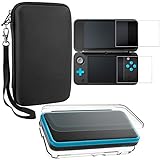 Estuches protectores para Nintendo New 2DS XL con protectores de pantalla, AFUNTA 1 estuche transparente y 1 estuche de EVA para consola 2DSXL, con 2 piezas de películas de vidrio templado antiarañaz