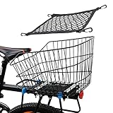 Cesta BicicletaTrasera,Cesta de Bicicleta Trasera de Metal de 22 litros para Mochila Escolar,Perro Mascota, Equipaje,Fijaciones y Bridas de Cremallera Incluidas, Red de Equipaje,Cubierta Impermeable