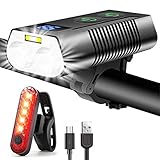 REHKITTZ Luz Bicicleta Super Luminoso 3300 Lumen, Antiniebla e Pantalla de Potencia, Luces Delantera y Trasera USB Recargable, Luces Espera Ultralarga