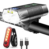 REHKITTZ Luz Bicicleta Super Luminoso 3300 Lumen, Antiniebla e Pantalla de Potencia, Luces Delantera y Trasera USB Recargable, Luces Espera Ultralarga