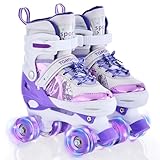 TOMSHOO Patines 4 Ruedas, Patines Roller para Niñas Niños Tallas Ajustables, Patines en Paralelo con LED Iluminación Ruedas Roller Skates, Patines Niña Niño Principiante Regalo