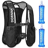 DORNNA – Chaleco Hidratación Trail Running + 2 Soft Flask 500ml de Regalo, Mochila de Correr para Hombre y Mujer, Bolsillo Trasero para Vejigas de hasta 3L. (Negro + 2 Soft Flask 500 ML)