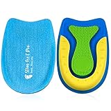 Slim Feet PRO Talonera de silicona, unisex, de gel ortopédico, de aumento, tamaño S, para proteger del dolor el talón y aliviar el espolón calcáneo, fascitis plantar y tendinitis, Amarillo Azul