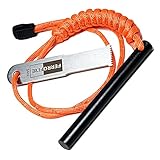 FERROFIRE FS384 - Iniciador de Fuego clásico con Barra de ferrocerio de 3/8 de Pulgada x 4 Pulgadas, pedernal de magnesio y Barra de Hierro de Acero, 550 Paracord para Acampar, Supervivencia