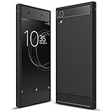 NALIA Funda Carbono Compatible con Sony Xperia XA1 Ultra, Protectora Movil Carcasa Cobertura Silicona Ultra-Fina Gel Bumper Estuche, Ligera Goma Telefono Cubierta Delgado Cover Phone Case - Negro