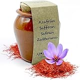 Azafrán en Hebras Español en Orza de Barro Artesana de 1gr, Azafrán de Hebra Gourmet especial para Paella, Sazonador Natural