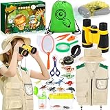 MOYKSRR Kit Explorador Niños, Aire Libre Aventura Juguetes, Kit de Exploración para niños con Chaleco de Safari, Sombrero de Safari, Prismáticos, Juego de Explorador Regalo para Niños de 3 a 10