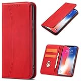 OKZone Funda para Samsung Galaxy A80 / A90, Funda Carcasa de Cuero para Samsung Galaxy A80 / A90,Magnético Carcasa Funda Móvil Billetera Cuero Funda con Tapa Libro Caso Soporte Plegable (Rojo)