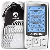 AUVON 3-en-1 Electroestimulador muscular de 24 modos, con función TENS, EMS y masaje, para aliviar el dolor muscular y fortalecer los músculos, 2 Canales, 12pcs 2'x2' Electrodos con diseño patentado