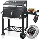 KESSER® Parilla de Carbón con Carrito Grill con Tapa, Ruedas, Mango de Acero Inoxidable | Barbacoa y Termómetro Carbón Grande BBQ Asador Camping, Terraza, Jardín XL Gris