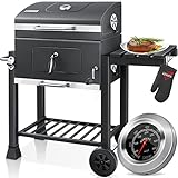 KESSER® Parilla de Carbón con Carrito Grill con Tapa, Ruedas, Mango de Acero Inoxidable | Barbacoa y Termómetro Carbón Grande BBQ Asador Camping, Terraza, Jardín XL Gris