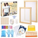 Pllieay 42 piezas kit de inicio de pintura de pantalla con instrucciones, incluye 2 marcos de serigrafía de madera, espátula de serigrafía, películas transparentes impermeables y purpurina fina