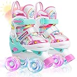 Patines Unicornio para Niños Patines Roller Quad Ajustables con Ruedas Luminosas para Niñas y Niños Principiantes