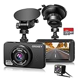 ORSKEY Cámara de Coche Delantera y Trasera, Tarjeta 32GB SD incluida Dashcam de Doble Lente 1080P Full HD para Coches de 170º Gran Angular con Grabación en Bucle y Sensor G