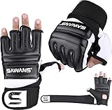 SAWANS Saco de Boxeo Guantes de Boxeo Manoplas de Karate MMA Combate Corporal Taekwondo Entrenamiento Artes Marciales Lucha Grappling Muay Thai (Negro, Mediano)