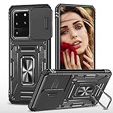 JIEZUIMEI Funda para Samsung Galaxy S20 Ultra 5G Carcasa, Protección de Cámara Carcasa Cubierta de Cámara Deslizante con 360 Grados Anillo Imán Soporte Hard PC y Silicona TPU Bumper Case Negro