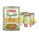 LITORAL Vegetal Lentejas con Verduras - Plato Preparado Sin Gluten - Paquete de 10x425g - Total: 4.250kg