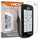 REY 3X Protector de Pantalla para Garmin Edge 820 - Edge 520 - Edge 520 Plus, Cristal Vidrio Templado Premium