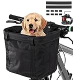 Goldmiky Cesta para Bicicleta, Canasta de Bicicleta Plegable, Cesta de Lona Frontal Desmontable de Bicicleta, Cesta de Tela Oxford para Porta Mascotas, Camping al Aire Libre, Picnic (Negro)