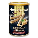 Barquillos rellenos de turrón - Caja de 12 unidades - Cada lata es de 200 gramos.