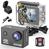 Yolansin 4k 30fps Camara Acuatica, 20MP HD Videocámara 40M Impermeable Camara Deportiva Subacuática, EIS Antivibración, Gran Angular de 170 °con Control Remoto de 2.4G, 2 Baterías,Varios Accesorios