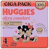 Huggies Ultra Comfort Pañales Tipo Braguita para Bebé, Talla 4 (9-14 kg), con Gráficos Disney, 4 packs x 30 pañales, Total 120 Pañales, Solo Online