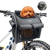 DAISTERN Cesta Perro Bicicleta 9KG, Mochila para Mascotas con Ventanas de Malla, Transportin de Gato y Perro, 4 en 1 Bolsa Multifuncional Plegable con Soporte Patentado, Gris