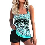 Tankini Mujer 2024 Tallas Grandes Reductor Trajes de Baño Mujer Dos Piezas con Relleno Niña Swimsuit Deportivo Sexy Verano Trikinis Menstrual Natacion Arena Bañadores Beachwear Cian 5XL