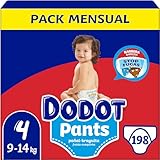 Dodot Bebé Pants Pañales, Talla 4, 9-15 kg, 198 Pañales, Pañal-Braguita con Ajuste 360° Anti-Fugas, Pack Mensual