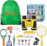 kizplays Kit de Exploración para Niños 22 en 1, Juego de Explorador para Niños para Niños Prismáticos/Binoculares, Silbato, Brújula, Lupa, 6 Arañas Plasticas, Regalo para Navidad, los Reyes