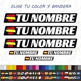 6 x BANDERA ESPAÑA NOMBRE PEGATINA EN VINILO PARA MOTO BICI CASCO BTT BICICLETA PERSONALIZABLE